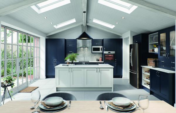 Indigo blue solid wood shaker style kitchen Get this for just £7,800